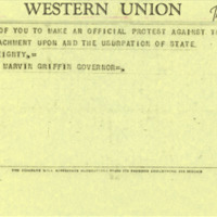 Thumbnail for Telegram from Georgia Governor Goodwin Knight complaining about the use of federal troops to enforce integration of Little Rock Central High School, page 3