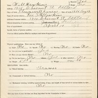 Thumbnail for Will Hawkins, April 10, 1918,  Personnel Files, Board of State Harbor Commissioners