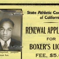 Henry Armstrong, Boxing License Renewal Application (detail), State Athletic Commission Records, F2214, California State Archives.