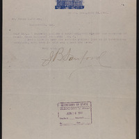 Thumbnail for Letter from Senator J.B. Sanford to Secretary of State Frank C. Jordan with enclosed argument against Senate Constitutional Amendment No. 8
