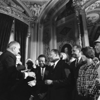Thumbnail for President Lyndon B. Johnson with Dr. Martin Luther King, Jr.  at the signing of the Voting Rights Act